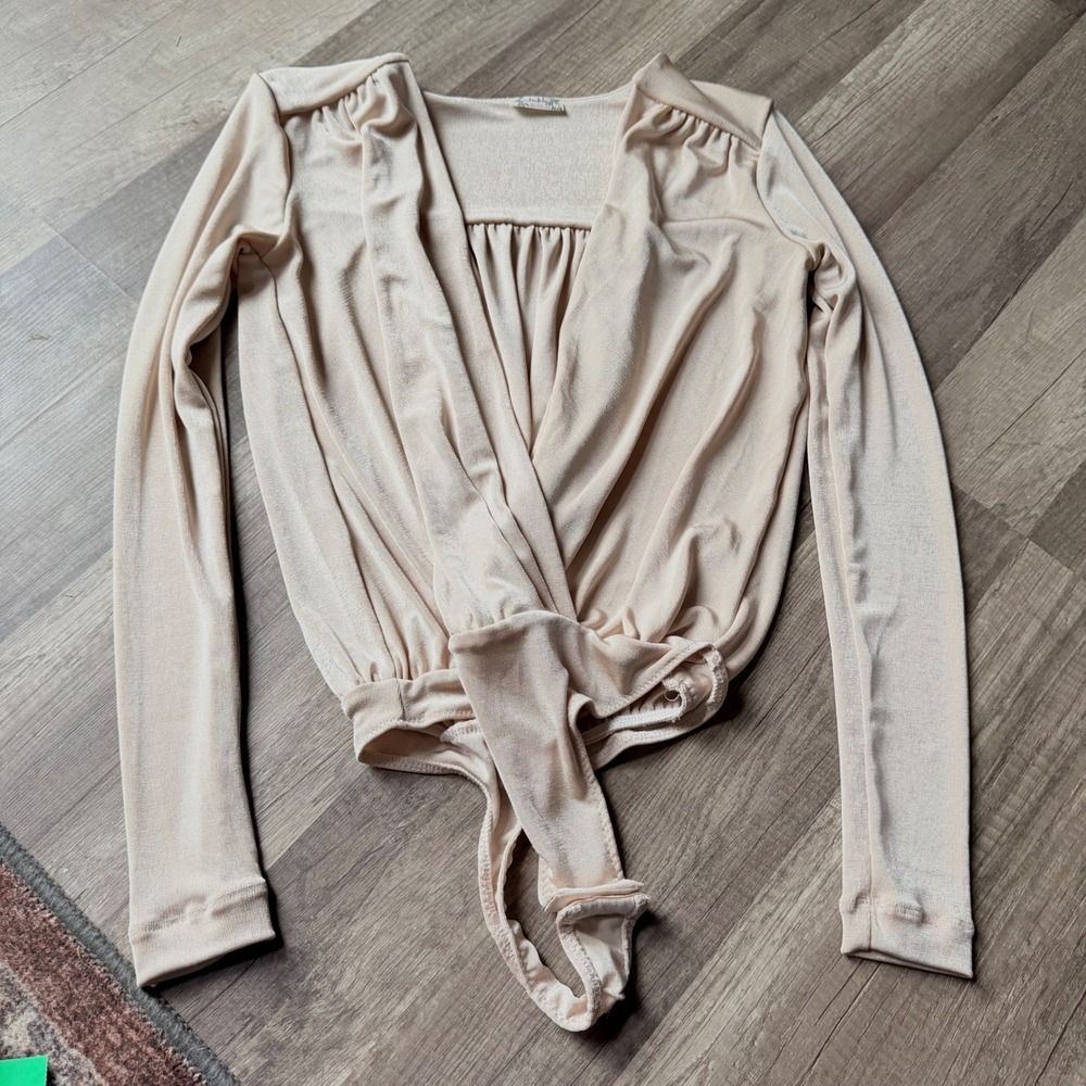Satin-Effect Cream Wrap Bodysuit Top